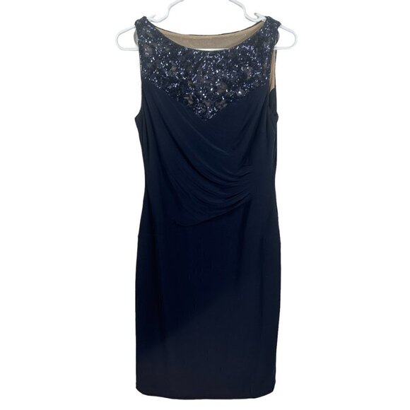 Ralph Lauren navy blue sequin yoke midi dress, size 8 - Picture 1 of 7
